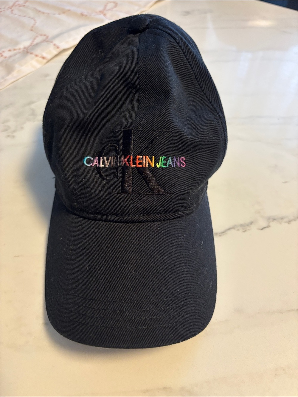 Calvin Klein Jeans Black Baseball Cap with Rainbow Embroidery